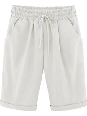 Wome's Casual Drawstring Lounge Shorts - White